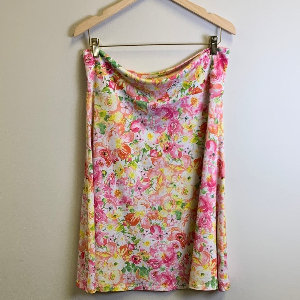 LuLaRoe Floral Pink and Orange Midi Skirt